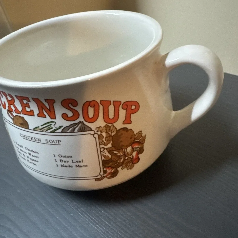 Vintage Chicken Soup Recipe Mug Ceramic Cup Bowl With Handle 70s Retro - Picture 2 of 5